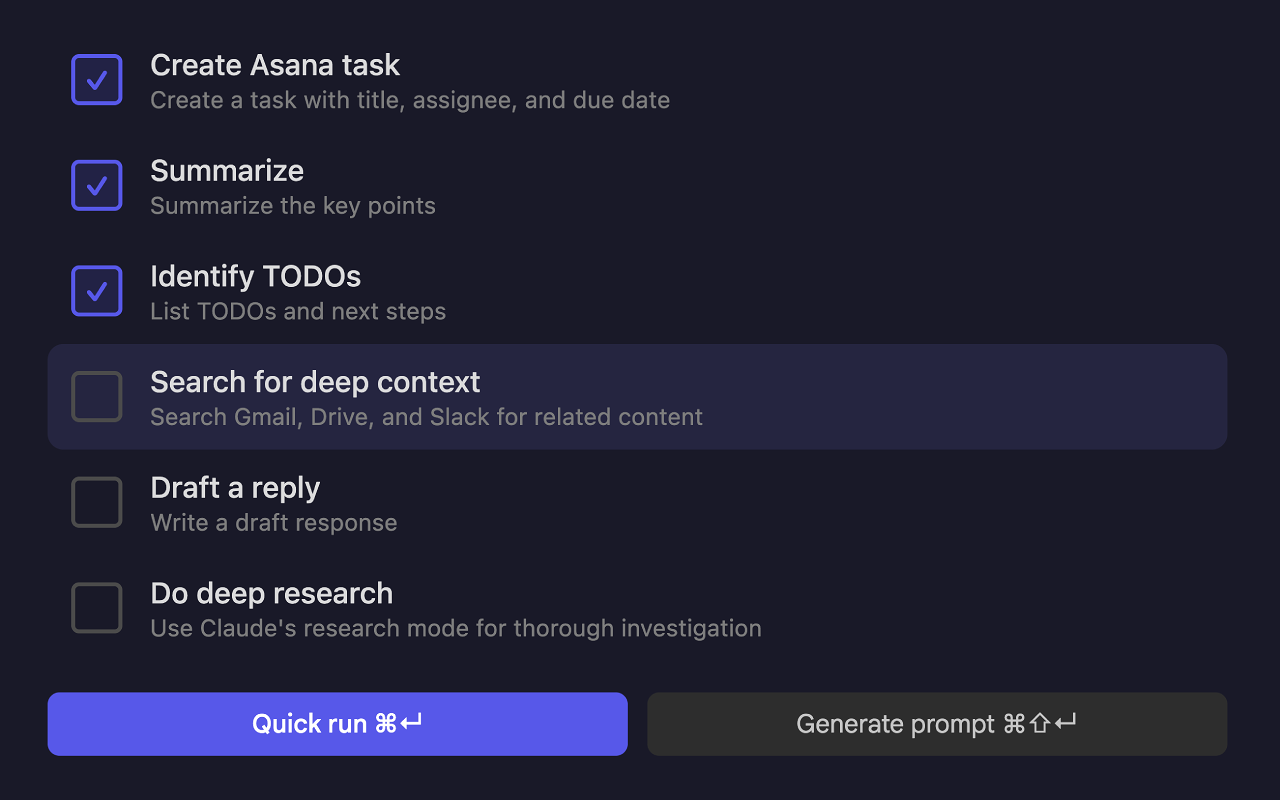 Precog command palette showing building blocks